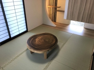 聖籠町のI様邸へモンキーポット材輪切りテーブルをお届けしました！